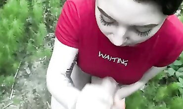 Beautiful Brunette Takes A Deep Throat Blowjob In The Park