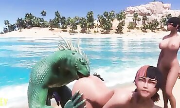 Princess Babe Threesome with Monster