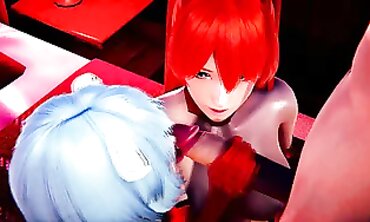 Asuka and Rei Get Plowed by a Hot Guy in Evangelion 3D Animation