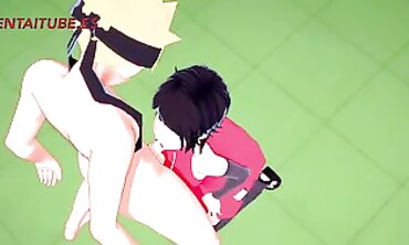 Cosplay Sarada Gets Rough Blowjob and Titjob