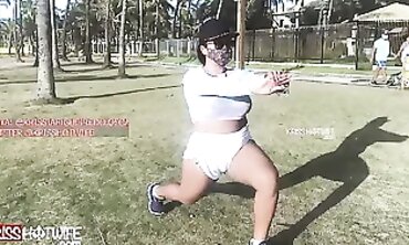 Kriss Takes A Morning Walk Topless In See-Through Top