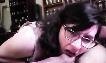 POV Brunette Coworker Gives A Deepthroat Blowjob