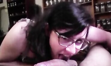 POV Brunette Coworker Gives A Deepthroat Blowjob