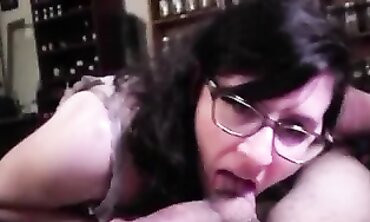 POV Brunette Coworker Gives A Deepthroat Blowjob
