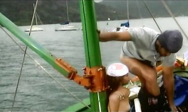 River Vixen Bends Against The Mast Of A Sailboat To Take On A Prick