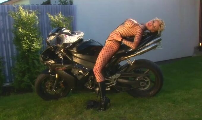 Towheaded Ultra-Cutie Caylian Curtis Is A Biker's Wish In Fishnet Solo Gig