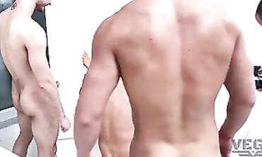 Backstage DP Orgy with Gangbang and Pissing