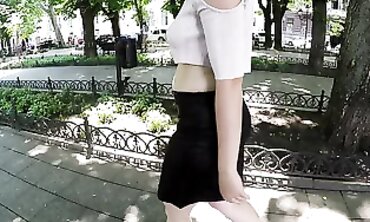 Braless MILF Flashes and Pisses Standing on Public Sidewalk