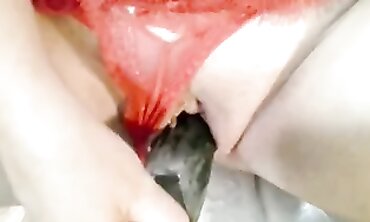 Blonde MILF Nadia Takes Cucumber In Vag And Ass