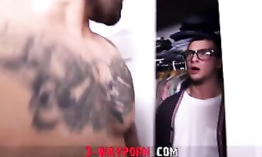 Bi-Curious Threesome: Two Inked Men and a Redhead