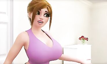 Slim Stepdaughter Gets Poked by Busty Futa Mommy