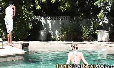 Blonde Teen Takes Deep Interracial Blowjob