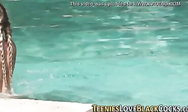 Blonde Teen Takes Deep Interracial Blowjob