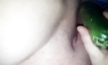 Redhead College Girl Gets Stretched Open With A Cucumber