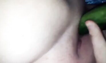 Redhead College Girl Gets Stretched Open With A Cucumber