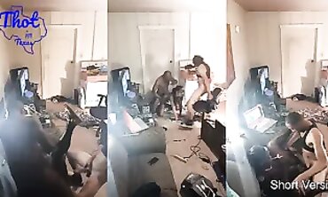 Ebony MILF Spitroast Threesome with Two Black Studs