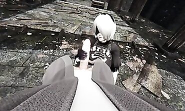 2B Android Cosplay Anal Riding on Railing