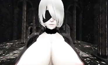 2B Android Cosplay Anal Riding on Railing