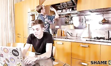 SHAME4K: Blonde Cougar Neighbor Fucks Younger Man in Kitchen