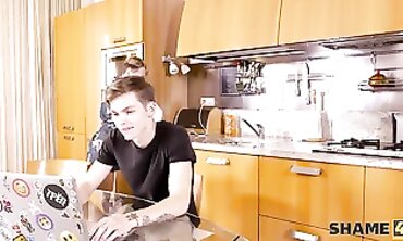 SHAME4K: Blonde Cougar Neighbor Fucks Younger Man in Kitchen