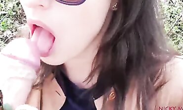 Russian Brunette Nicky Mist Gets an Outdoor Blowjob in the Woods