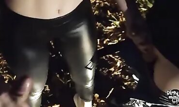 Night Dogging: Brunette Sucks Strangers' Dicks in the Woods