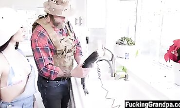 Brunette Stepdaughter Learns Blowjob Lessons From Grandfather