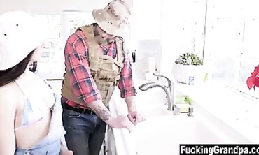 Brunette Stepdaughter Learns Blowjob Lessons From Grandfather