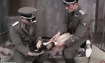 Brunette Misha Cross Takes Two German Soldiers in Hardcore Threesome