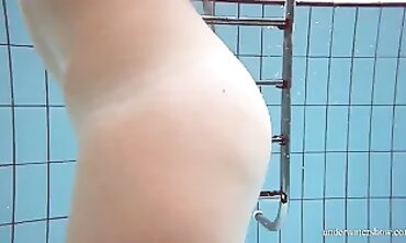 Russian Bombshell Poolside Striptease