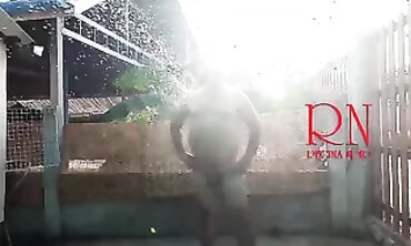 Marionette Doll Gets Hosed Down In The Yard By Her Master