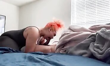 Light-Skinned BBW Offers a Messy Morning Blowjob