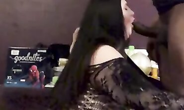 Honey Plus-Size Succubus Gives Interracial Blowjob