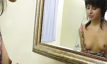 Russian Brunette Strips Out of Colorful Sundress