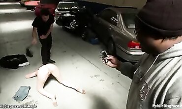 Outdoor Dyke Flogged and Fucked in Public Bondage