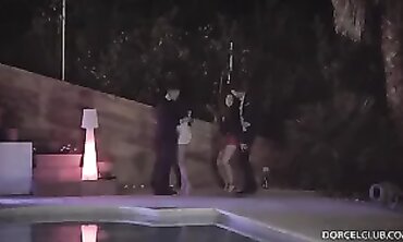 Clea Gaultier and Lover Hook Up at Resort Pool at Night