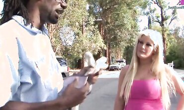 Big Blonde with Long Hair Loves Black Cock