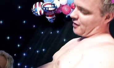 Sexy Blonde Amy Uses Her Great Big Tits And Tight Body To Seduce Two Men