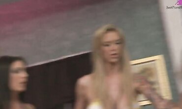 Brunette Mckenzie Lee and Jessica James In Big Boobed Group Sex Scene