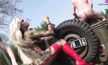 Alexis Silver And Her Friend Bend Over For Dick Right On The War Tank