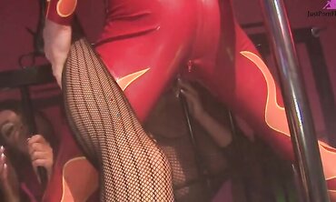 Man in Leather Bondage Gets Fucked by Twins And Their Friend