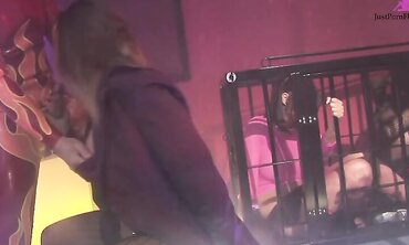 Man in Leather Bondage Gets Fucked by Twins And Their Friend