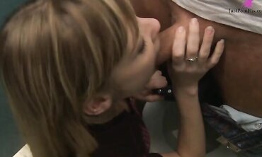 18-Year Old Nicole Ray Wacks Off Thick Cock And Gets Plowed In Restroom