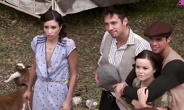 Amber Rayne, Hannah West And Kaci Star In Outdooor Gangbang