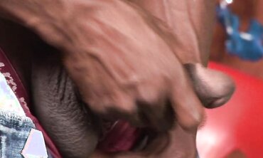 Solo Black Guy Strokes His Massive Cock In Dark Trousers