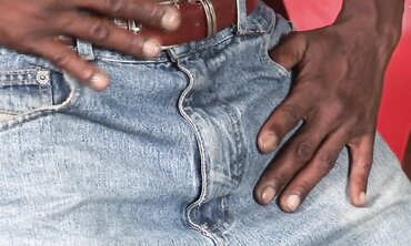 Solo Black Guy Strokes His Massive Cock In Dark Trousers