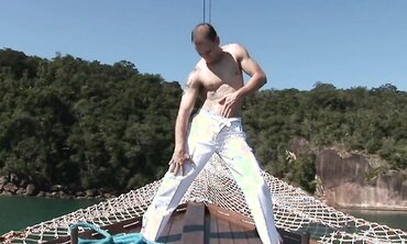Gay Solo Stud With Tattoos Climbs Onboard