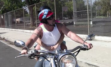 Petite Brunette Elizabeth Rides the Bike Rail