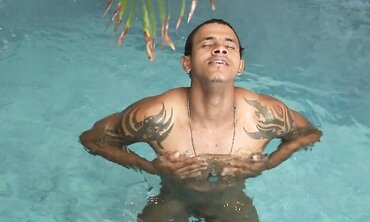 Solo Gay Latin Muscle With Tattoos Stroking His Dark Trunk