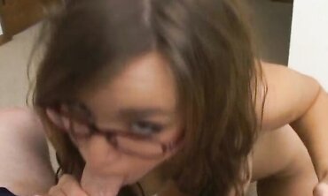 POV Blowjob With Brunette College Girl Wearing Glasses
